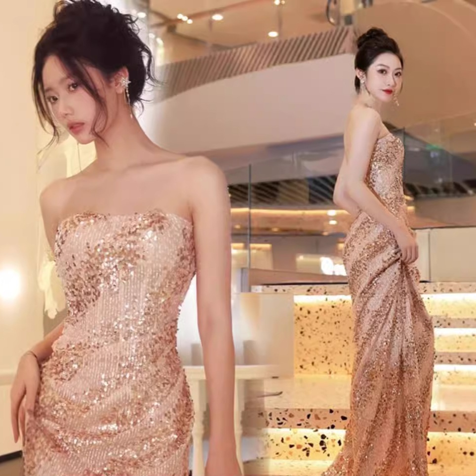 新中式胸ぬぐいゴールド花嫁結婚敬酒服2025宴会演出司会者フィッシュテイルタキシード 10,080円