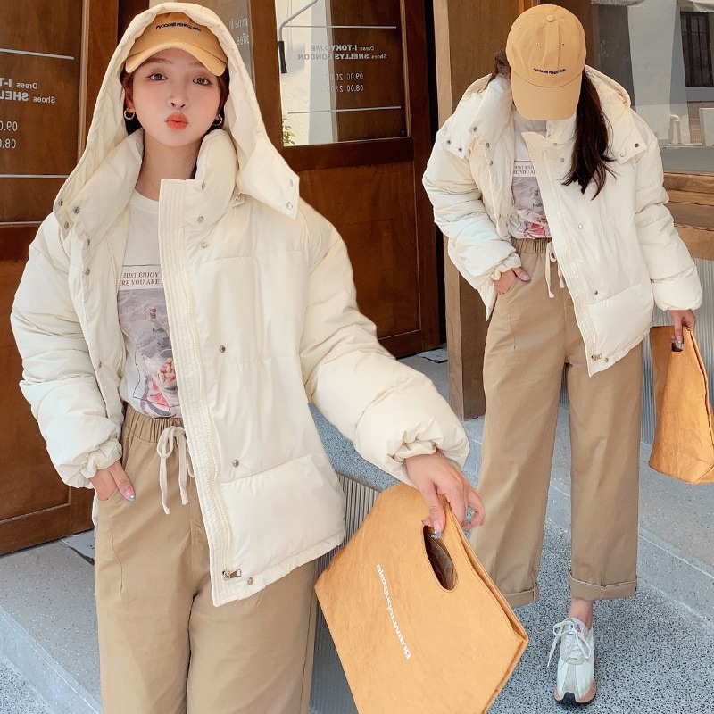 品質いいな新品 ダウン ダウンコート ショート丈 フードあり 無地 前開き トップス 長袖 秋冬 アウター 体型カバー 大きいサイズ ゆったり カジュアル