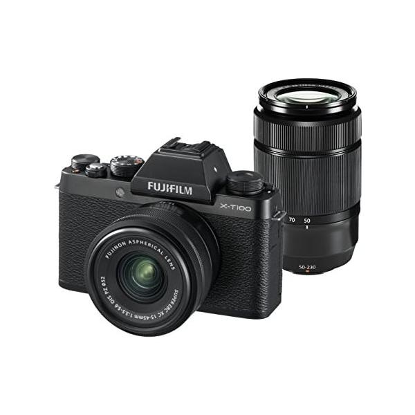 【中古】FUJIFILM ミラーレス一眼カメラ X-T100ダブルズームレンズキット ブラック X-T100WZLK-B