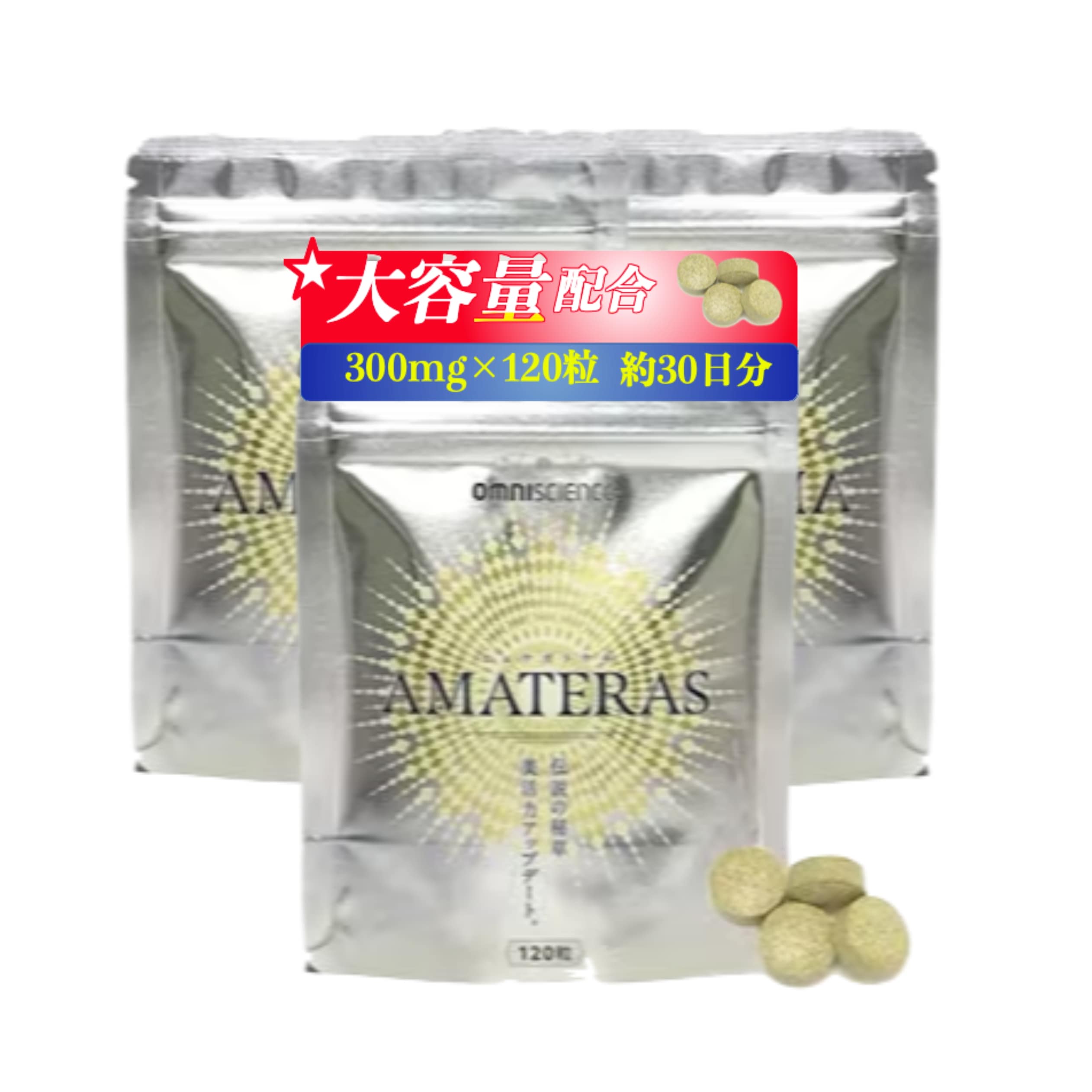 日本山人参サプリメント【アマテラス】 （１２０粒3袋セット 約3ヶ月分 ）