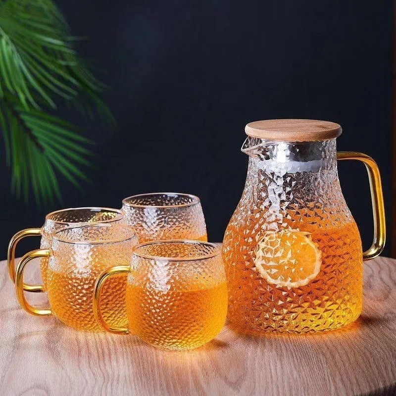 国内のお茶とジュースの槌で打たれたガラスの水差し厚くされた耐熱ケトル冷たいやかんの水カップ3690