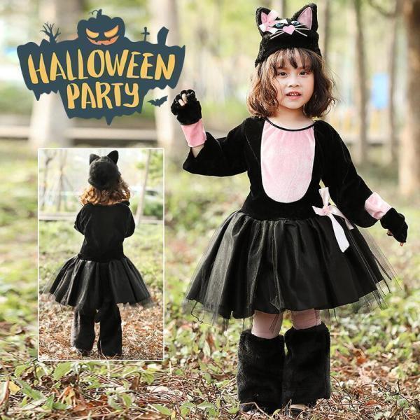 ハロウィン 衣装 子供 コスプレ 子供用 黒猫 女の子 猫女に変身 コスム ハロウィン 猫 可愛い かわいい 衣装 こども ワンピース ブラック 万聖節 演出