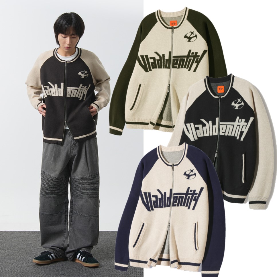 [DIMITRI BLACK] (VLAD) 2WAY RAGLAN ARTWORK ZIP-UP KNIT 3色