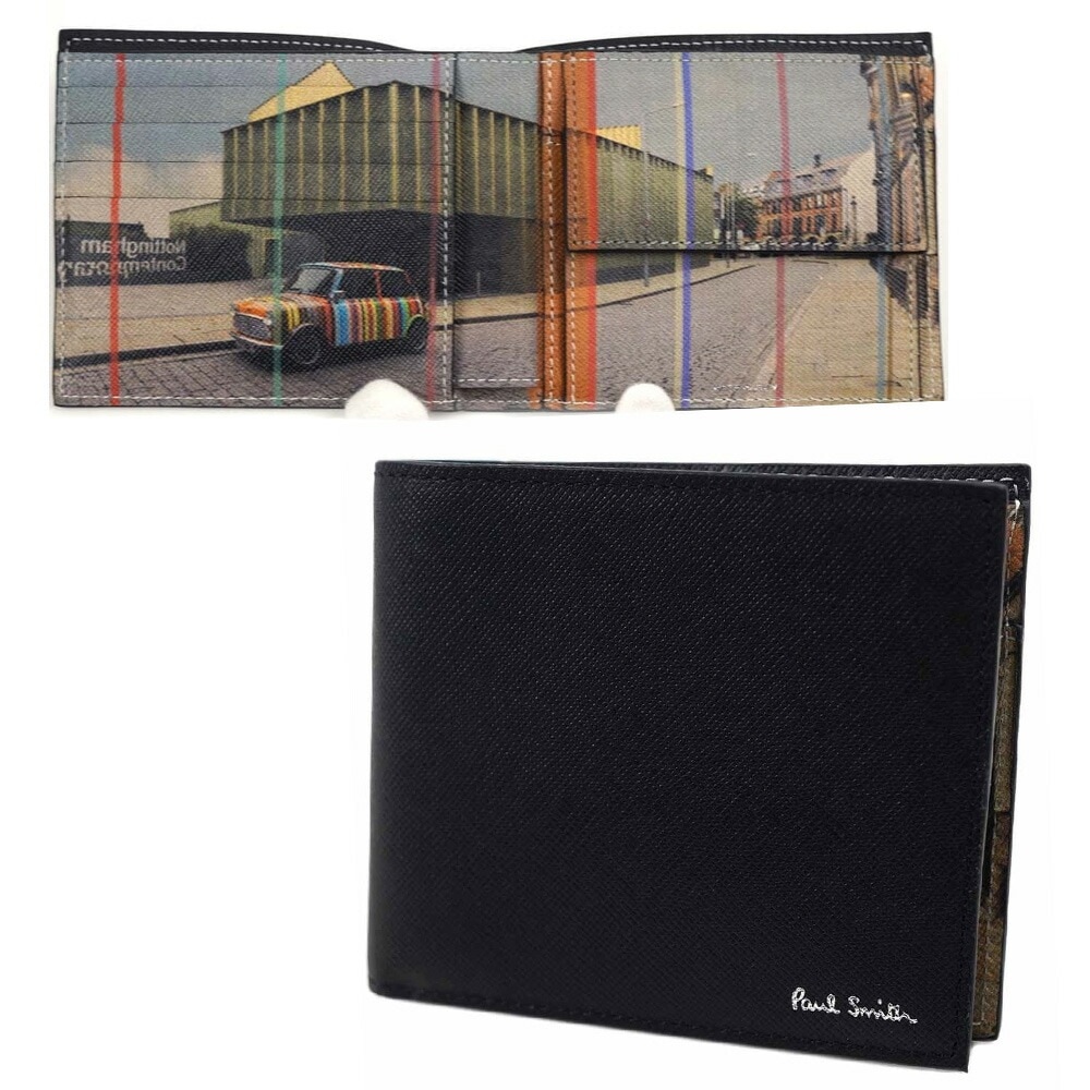 ポールスミス 財布 二つ折り財布 メンズ ミニクーパー ブラック マルチカラー LEATHER PAUL SMITH M1A-4833-LMINNC-79
