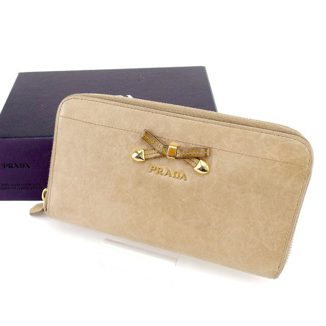 ラウンドファスナー財布 長財布 ベージュ 中古