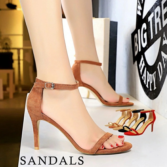 アンクルストラップ サンダル ハイヒール サンダル レディース ピンヒール サンダル ストラップ サンダル ハイヒール ヒール 8cmヒール ワンストラップ サンダル ハイヒール スエード調 美脚 痛