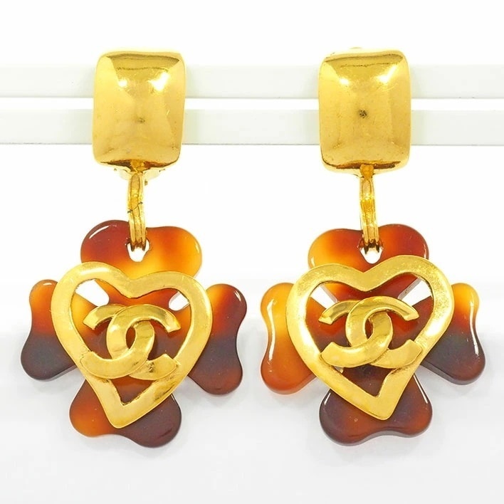 シャネル ココマーク ハート クローバー べっ甲 クリップタイプ プラスチック/樹脂 【イヤリング】
