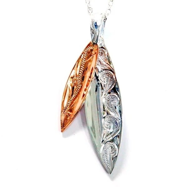 ハワイアンジュエリー ペンダント ネックレス サーフボード ツイン スクロール 波 ピンクゴールド