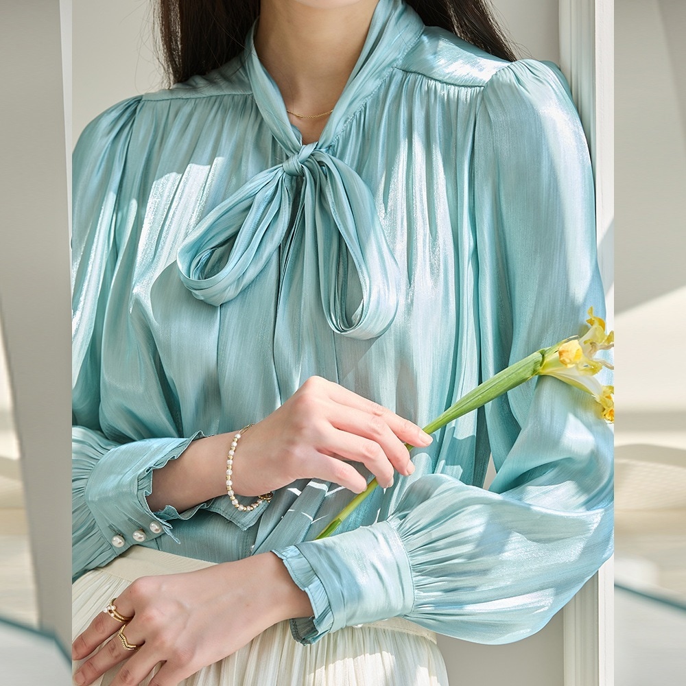 25新作フレンチロマンティックでエレガントな光沢感系通勤カジュアルな雰囲気のシャツ女12117