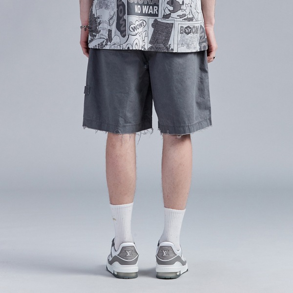 トレンディなグレーのショートパンツ夏の男性のティーンエイジャーのヒップホップ不規則なスプライシング生端パンツルーズレッグパンツ