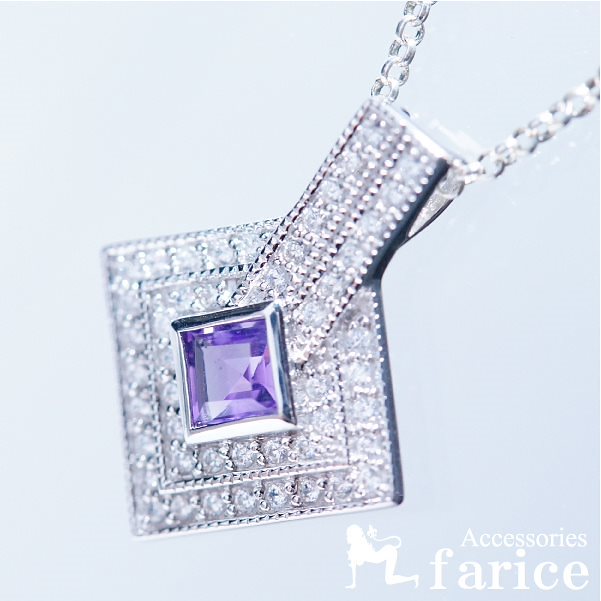 アメジストパープルストーン&キュービックジルコニアパヴェ シャインシルバーペンダントトップ (レディ－ス)
