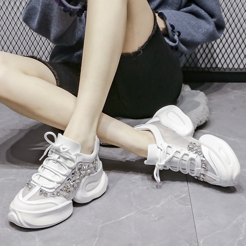 レディース ビジュー キラキラ シースルー シューズ メッシュ 厚底 スニーカー 足首ほっそり 大人可愛い ママコーデ ママファッション 韓国系 オルチャン 人気 トレンド 新作 20代 30代 40