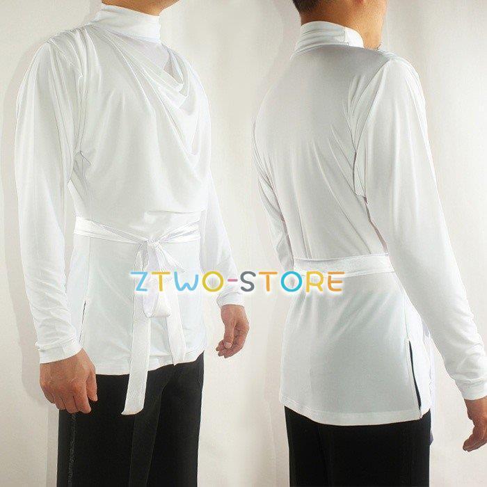 男性社交ダンス衣装 トップス ホワイト 競技用 ダンスウェア 練習着 ラテン ルンバ チャチャチャ 演出 発表会 パーティー