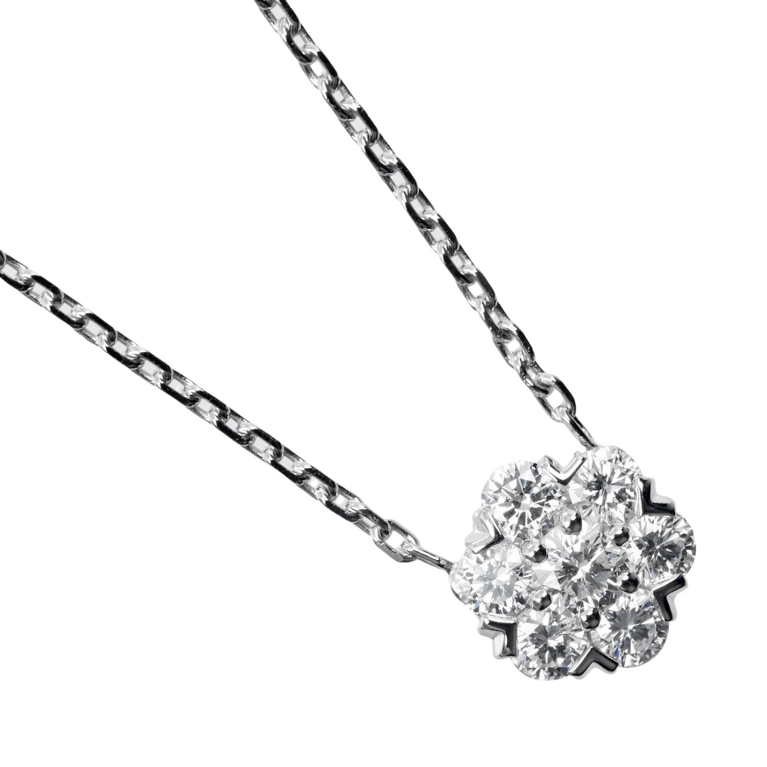 フルーレット ネックレス K18ホワイトゴールド ダイヤモンド 約3.51g レディース 中古品 Aランク