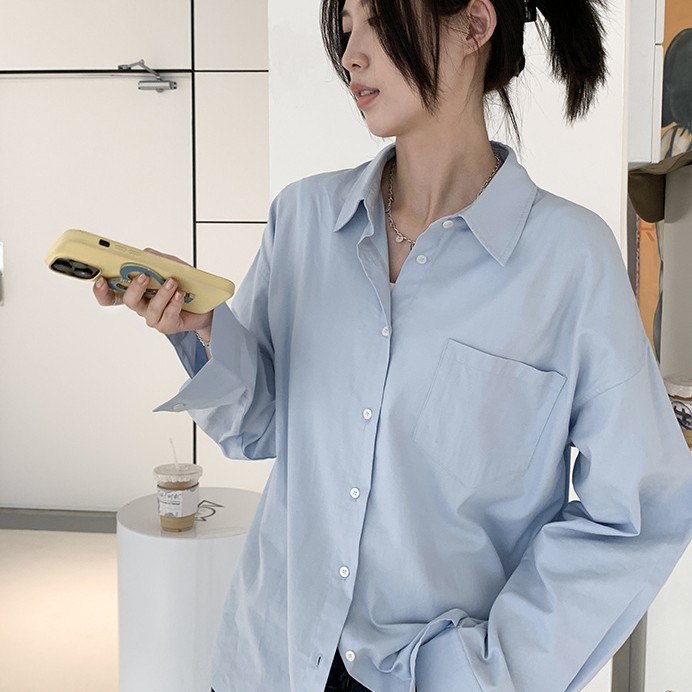 ライトブルー シャツ レディース 長袖 インナー アウター ゆったり 学生 シャツ トップス レディース おしゃれ 春夏 服102