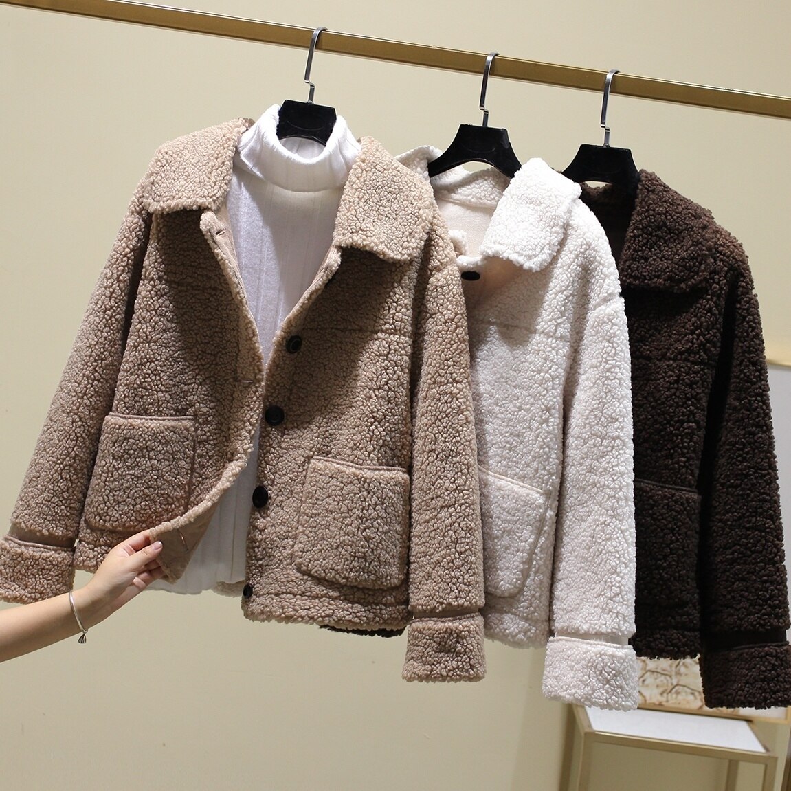 3color レディース アウター 上着 ボアブルゾン ブルゾン ステンカラー フワフワ ボア
