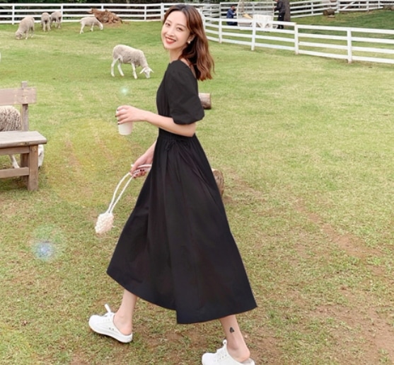 爽やか半袖ロングワンピース ワンピース ロング丈 袖あり 半袖 Aライン 綿 爽やか 大人スタイル かわいい 大人可愛い きれいめ シンプル 大人 上品 おしゃれ レトロ 大人女子 ラブリー キュート