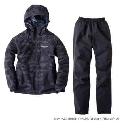 イーブンリバー ストレッチレインスーツ ブラックカモ(95) サイズ:L ME300