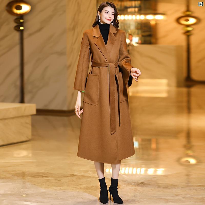 両面 ベルベット レディース ミドル丈 ウール コート レースアップ レディライト 高級 ファッション ビッグ