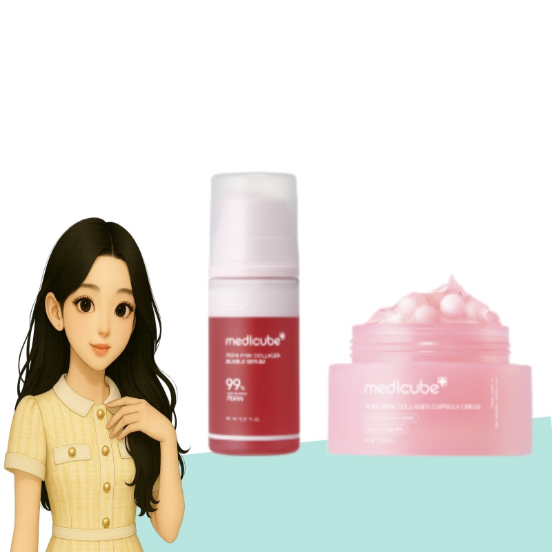 ピンクPDRN トーニング デュオセット（バブルクリームセラム95ml + コラーゲンカプセルクリーム55g）保湿 スキンケア 韓国コスメ