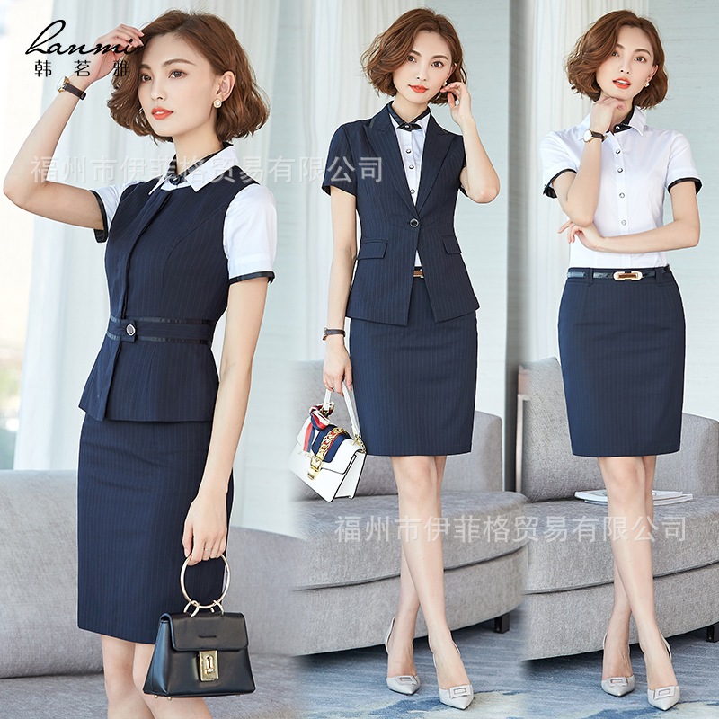 スーツ スーツ レディース プロ シャツ ベスト スカート 夏 薄手 半袖 営業部 先生 フロント 通勤 作業服