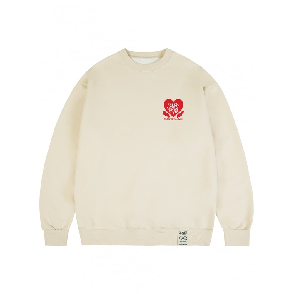 GRAVER TYL ハートロゴスウェットシャツクリーム