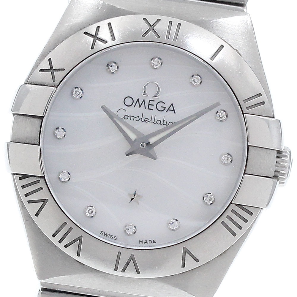 オメガ OMEGA 123.10.24.60.55.003 コンステレーション ブラッシュ 12Pダイヤ シェル文字盤 クォーツ レディース _950658【中古】