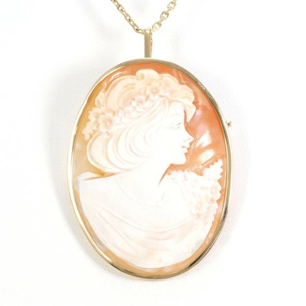K18 18金 YG イエローゴールド ネックレス ブローチ シェルカメオ ジュエリー 中古