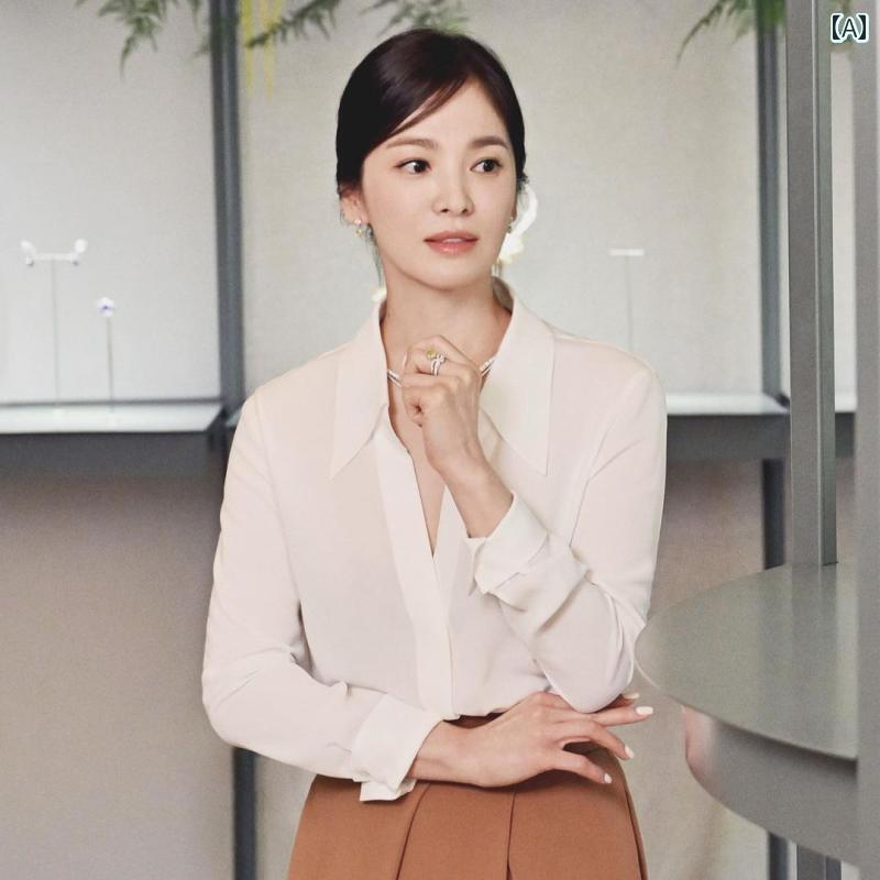 レディース　シャツ　レース 2025 春 シルク マルベリー トップス レディース 軽量 高級 黒 フレンチ Vネック シャツ