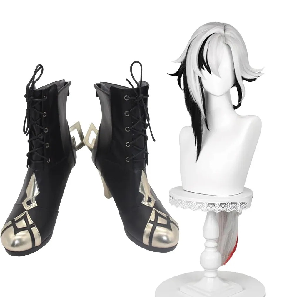 アルレッキーノコスプレ靴アルレッキーノウィッグ付き原神Genshinげんしんブーツ下駄シューズ長靴コスプレクリスマスハロウィン