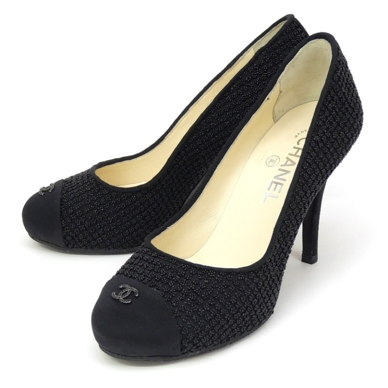 シャネル CHANEL ハイヒールパンプス ココマーク ピンヒール 黒 37.5 【中古】(66402)