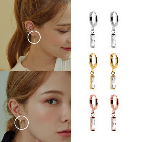 スクエアクリスタルワンタッチリングイヤリング（14kメッキ） 韓国の人気ブランド 大学生ファッション ピアス イヤーカフ イヤリング SNSで人気