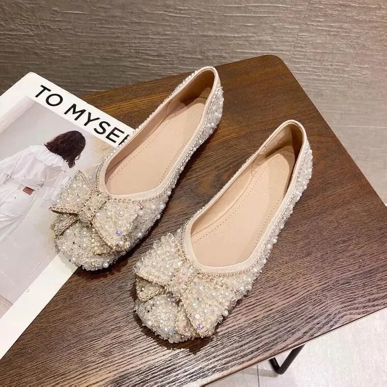 柔らかい パンプス リボン パール フラットシューズ ｃｚダイヤモンド パンプス ファッション 女靴30%までに制限 4,813円