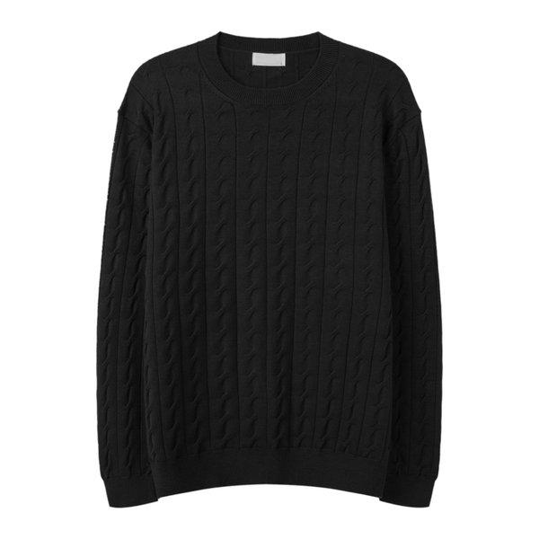 メンズファブリックケーブルラウンドネックニット SG-KN-Q034-ブラック