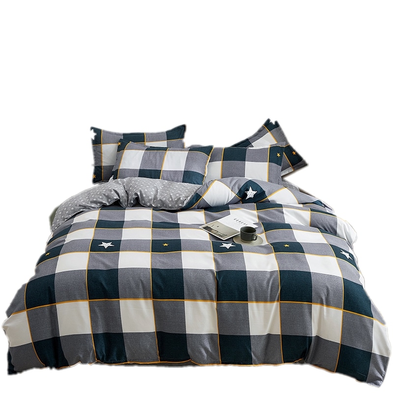 快適4点セットプリント寝具プリント布団ベッド笠枕カバー青白方形サイズ1セット4点セット布団カバー150*200 cmベッド笠200*230 cm枕カバー48*74 cm x 2