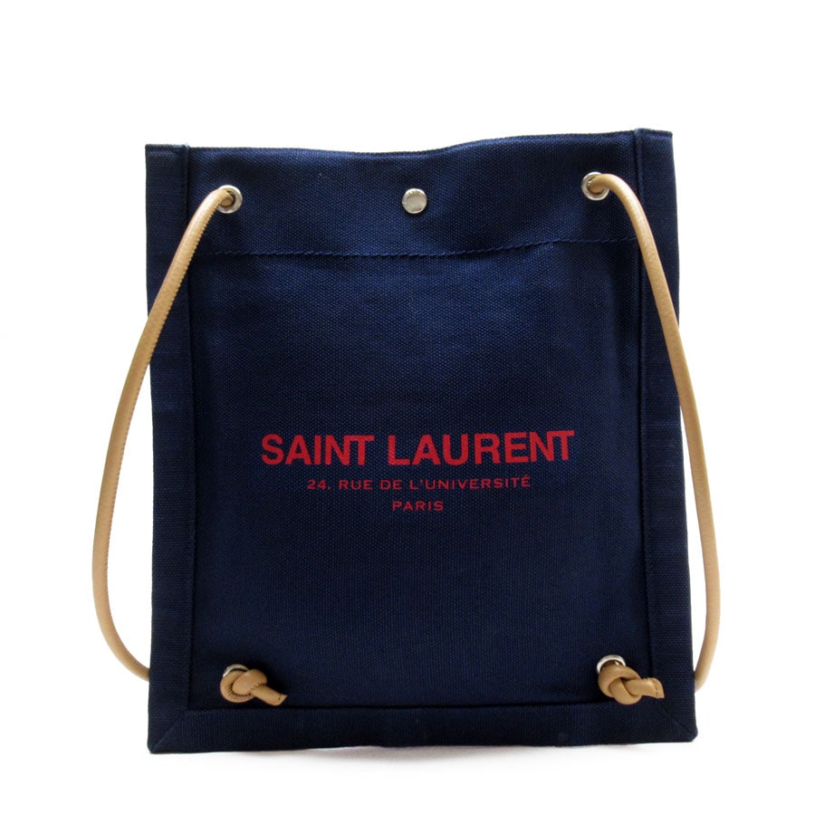 サンローラン SAINT LAURENT 斜め掛けショルダーバッグ コットンキャンバス/レザー ネイビー/ベージュ ユニセックス w0146g