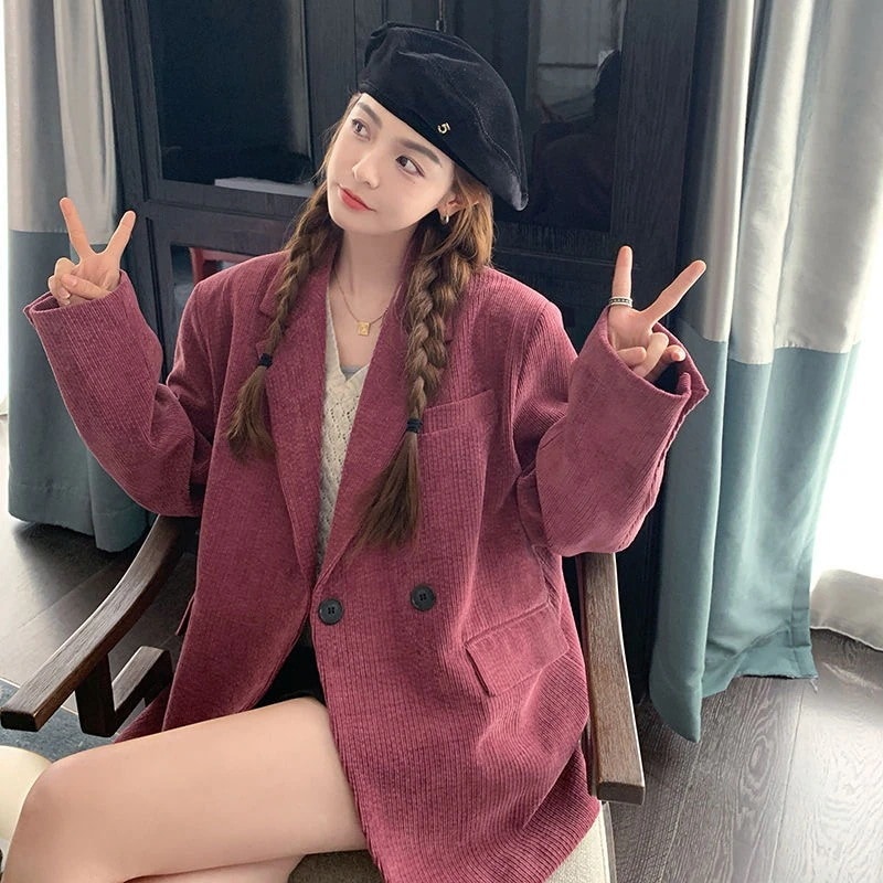 アウター 2025新型コーデュロイローズピンクブレザーレディース春秋カジュアルレディーススーツ