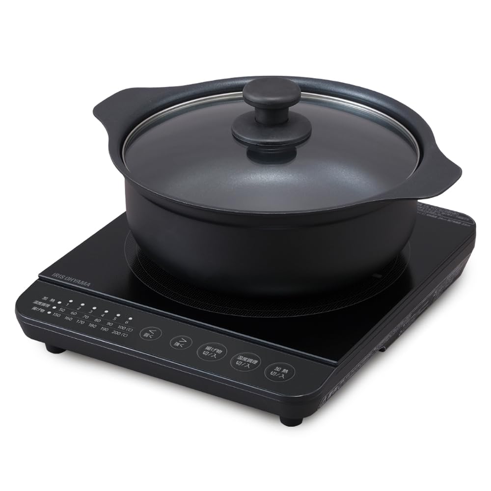 アイリスオーヤマ IHコンロ1400W鍋セット IHKP-T39124-B ブラック