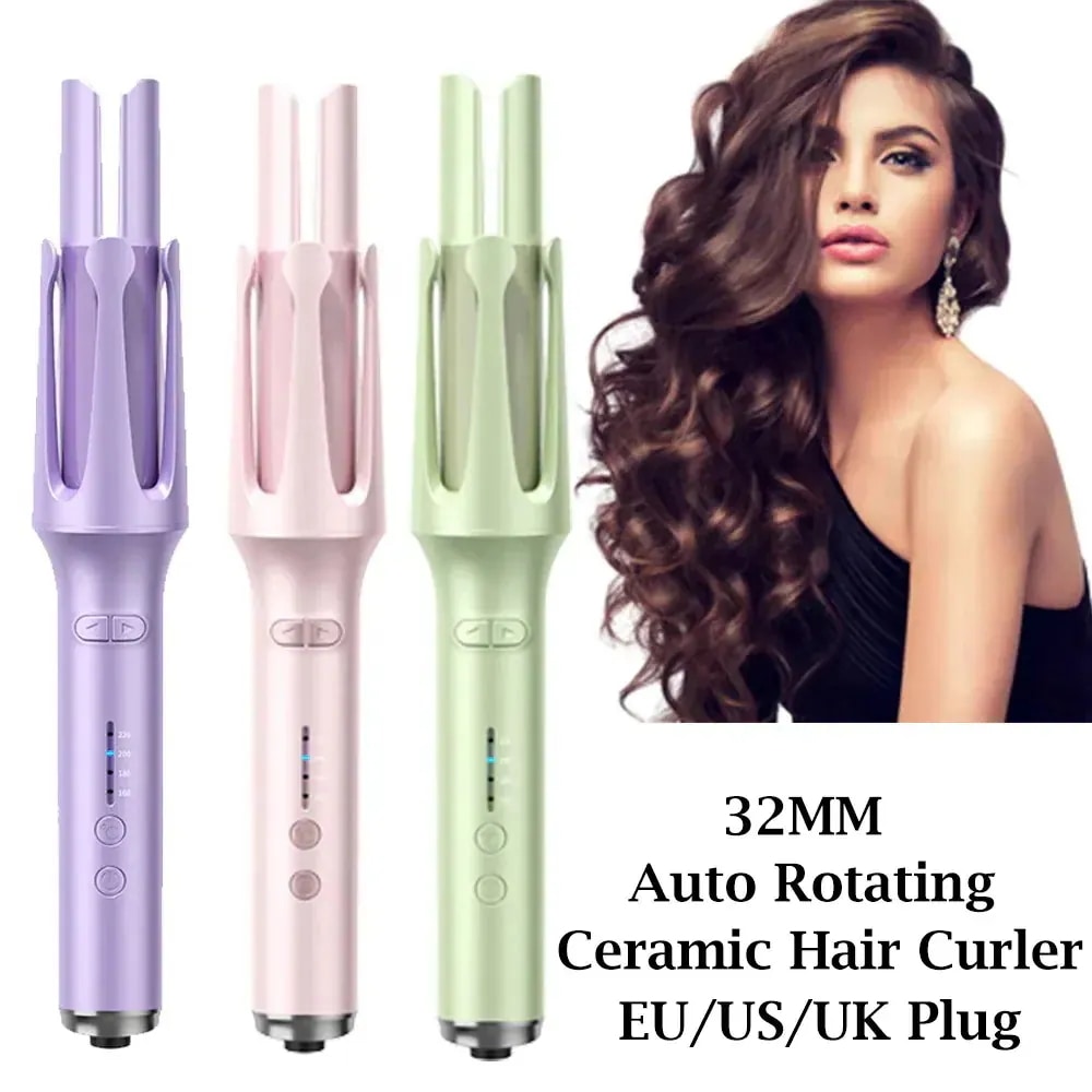 自動巻き ロータリーヘアアイロン ヘア ヘアローラー 携帯便利 32mm 新品両用ヘアアイロン カール 旅行 ラージウェーブ