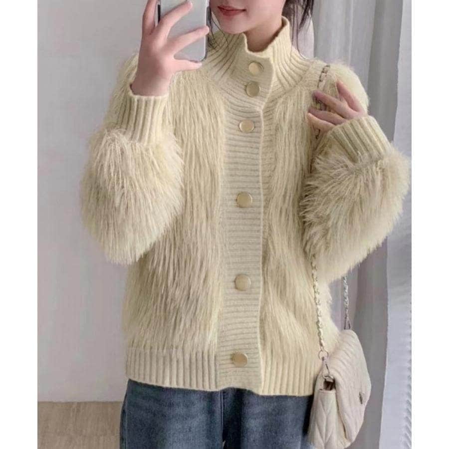 ファーカーディガン スタンドカラー 韓国