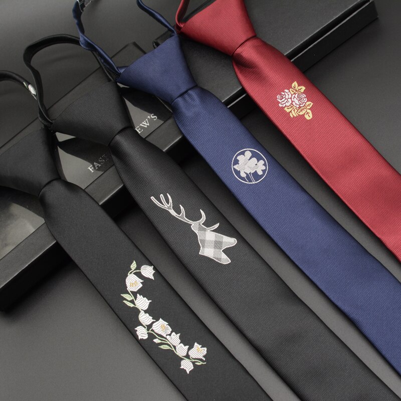 き5CM韓国版ナローネクタイメンズウェディングジッパーが簡単に引っ張れる怠惰なネクタイ女の子カジュアルな黒の大学のトレンド