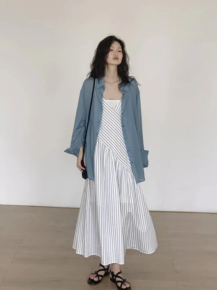 着痩せ サロペット 2024新作 百掛け カジュアルなストライプのキャミソールワンピースパンツ夏のワイドレッグストラップタイツオールインワンセットアップサロペット