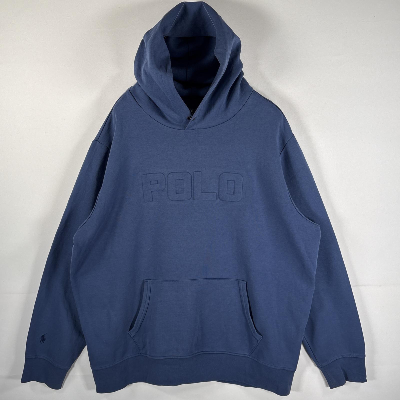 古着 パーカー 大きいサイズ 立体ロゴ ワンポイントロゴ刺繍 XXL ブルー系 メンズ
