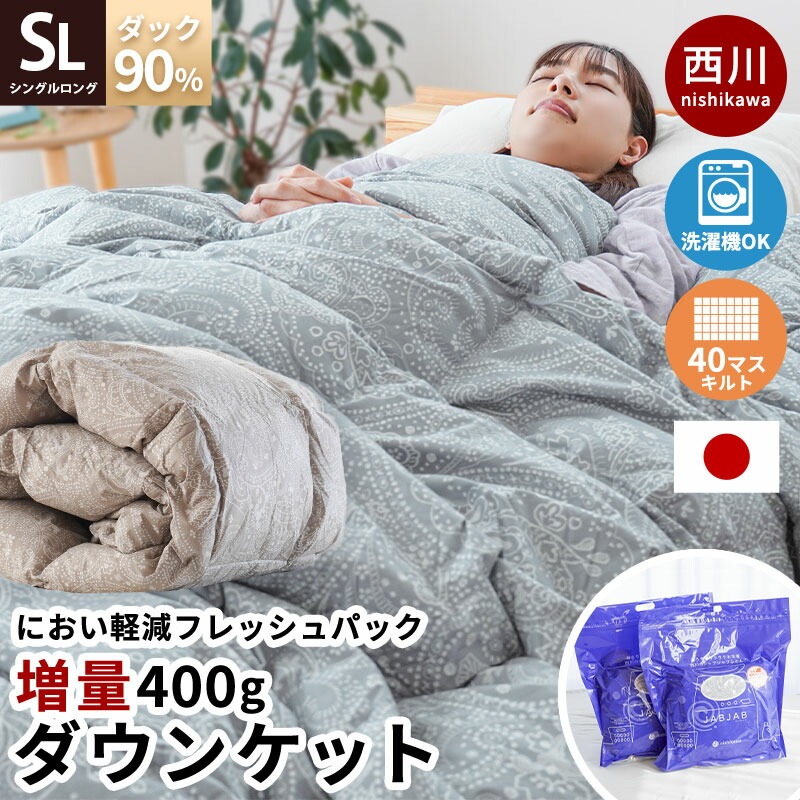 西川 羽毛 肌掛け ダウンケット ダウン90％ 0.4kg 増量タイプ 洗える ウォッシャブル 速乾 3S-KE04003303