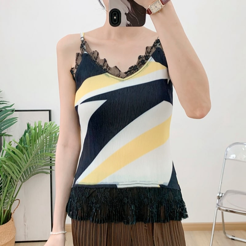 フララ ノースリーブ フリーツ配色斜め刺繍レース (88まで)