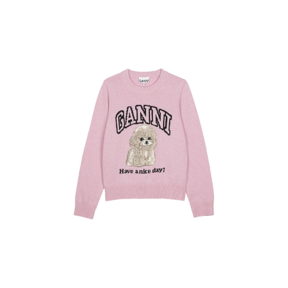 ガニー 女性 グラフィック ウール ミックス プードル クルーネック ニット チョークピンク K2499-868