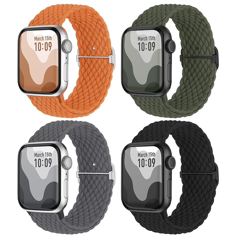 【4枚入り】Suitisbest コンパチブル アップルウォッチ バンド 41mm 40mm 38mm 編み込み Apple Watch バンド ナイロン 伸縮性 滑り止めバックル付き Series