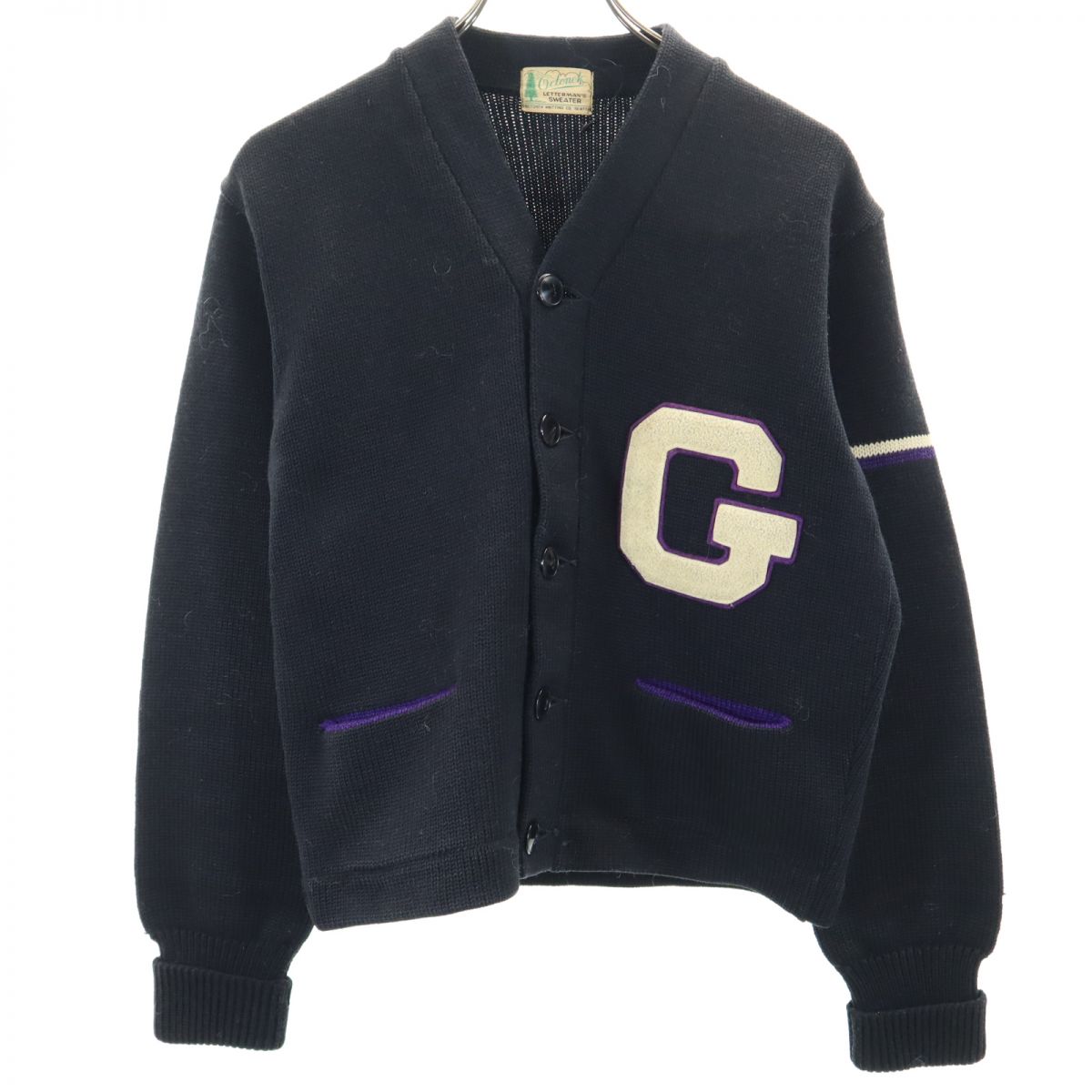 オクトネック 70s ヴィンテージ レタードカーディガン 長袖 ニット カーディガン ブラック OCTONEK メンズ