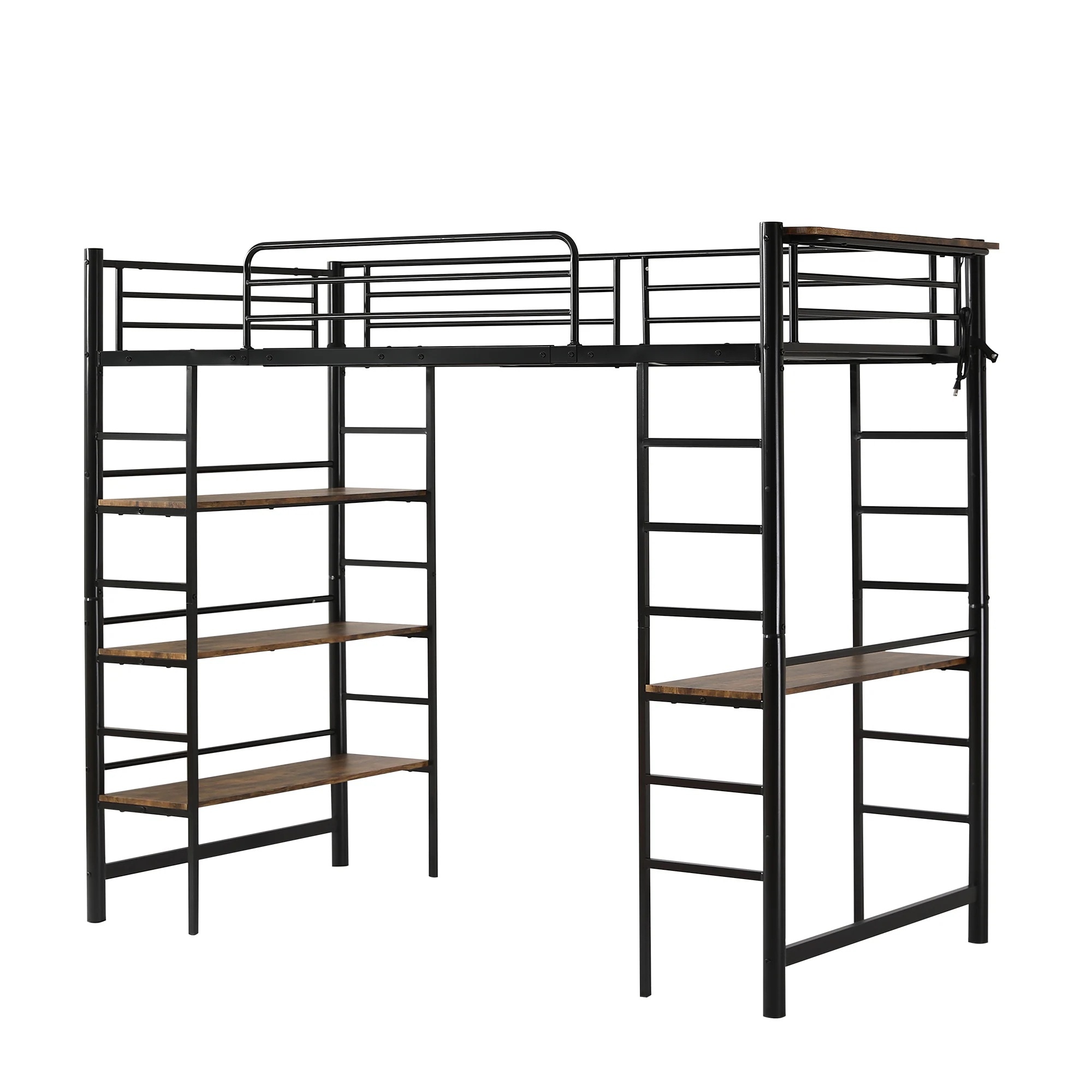 国内発送！A104ロフトベッド シングル パイプベッド 収納棚 デスク付き 北欧風 収納 子供ベッド パイプ 金属 はしご