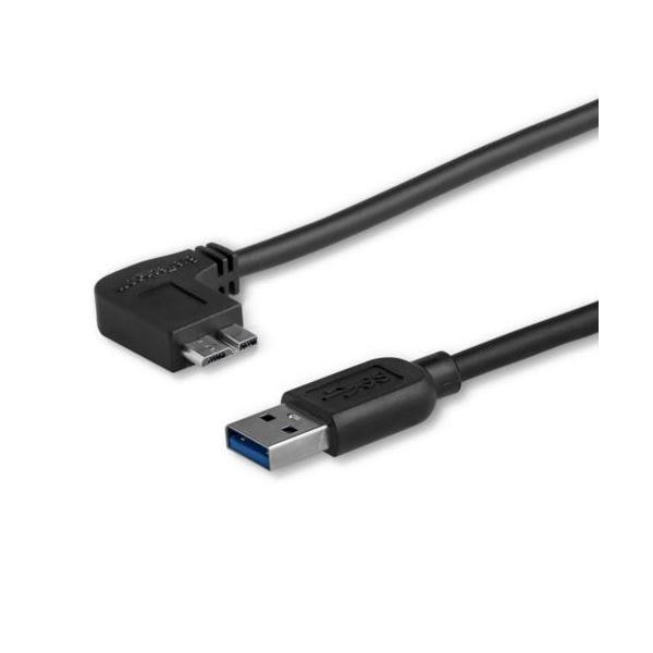 （まとめ） StarTech.com Micro USB3.0 スリムケーブル 片側左向きL型 0.5m Type A（オス）-MicroB（オス） ブラック USB3AU50CMLS [x3セット]